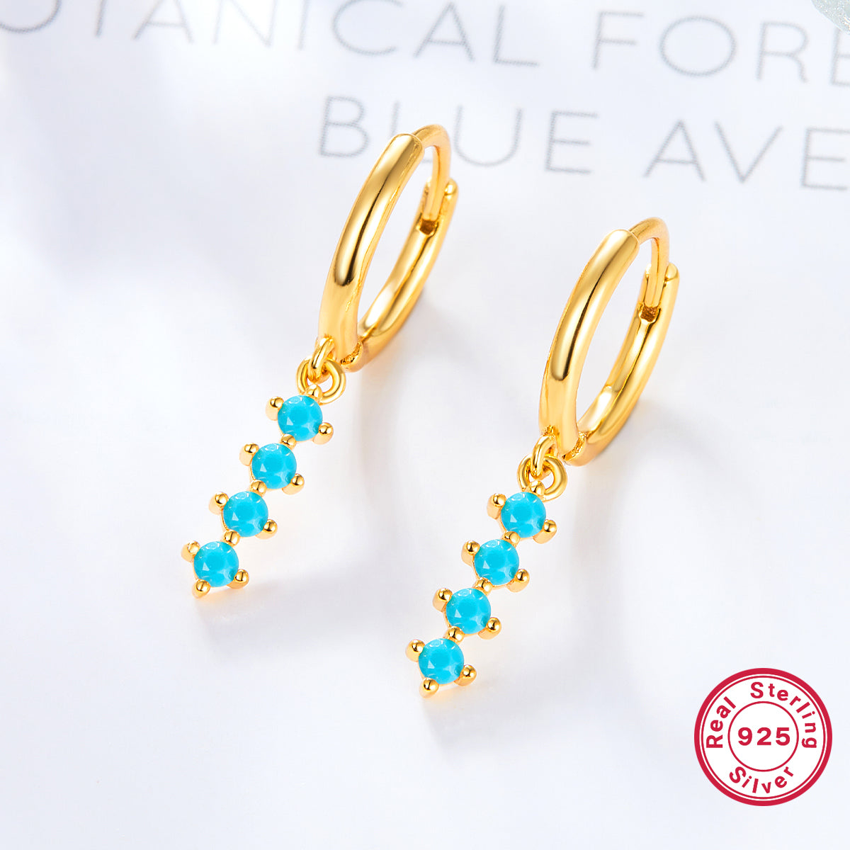 1 Pair Elegant Simple Style Round Plating Inlay Sterling Silver Turquoise Zircon 18k Gold Plated White Gold Plated Drop Earrings