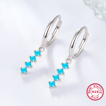 1 Pair Elegant Simple Style Round Plating Inlay Sterling Silver Turquoise Zircon 18k Gold Plated White Gold Plated Drop Earrings