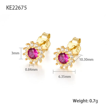 1 Pair Simple Style Sunflower Plating Inlay Sterling Silver Zircon 18k Gold Plated Ear Studs