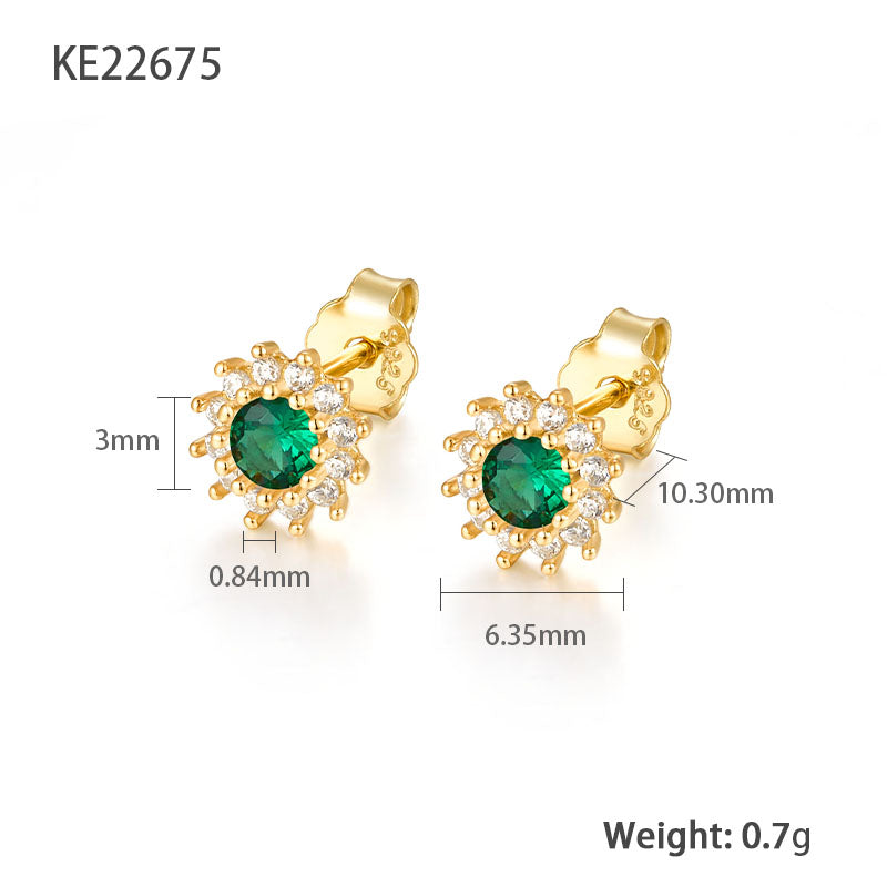 1 Pair Simple Style Sunflower Plating Inlay Sterling Silver Zircon 18k Gold Plated Ear Studs