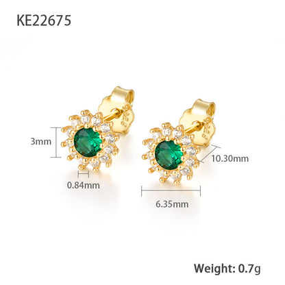 1 Pair Simple Style Sunflower Plating Inlay Sterling Silver Zircon 18k Gold Plated Ear Studs