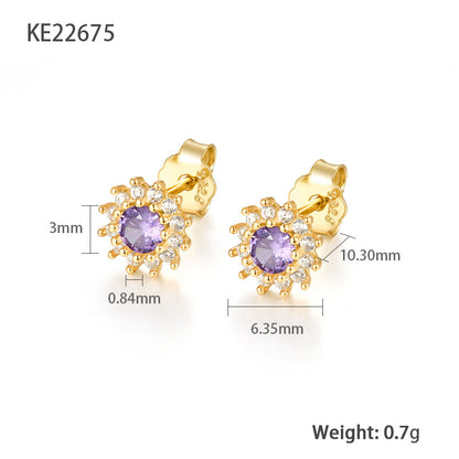 1 Pair Simple Style Sunflower Plating Inlay Sterling Silver Zircon 18k Gold Plated Ear Studs