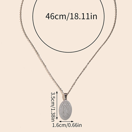 Elegant British Style Human Oval Stainless Steel Pendant Necklace