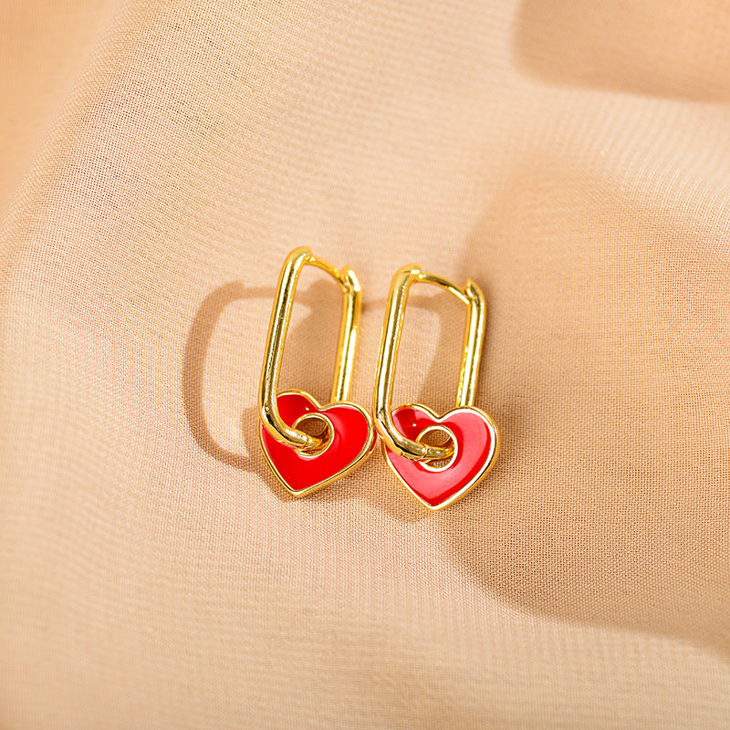 1 Pair Simple Style Heart Shape Enamel Plating Copper 18k Gold Plated Drop Earrings