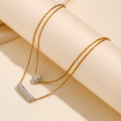 Simple Style Round Stainless Steel Inlay Zircon Necklace