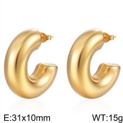 1 Pair Simple Style C Shape Solid Color Plating Titanium Steel Gold Plated Ear Studs