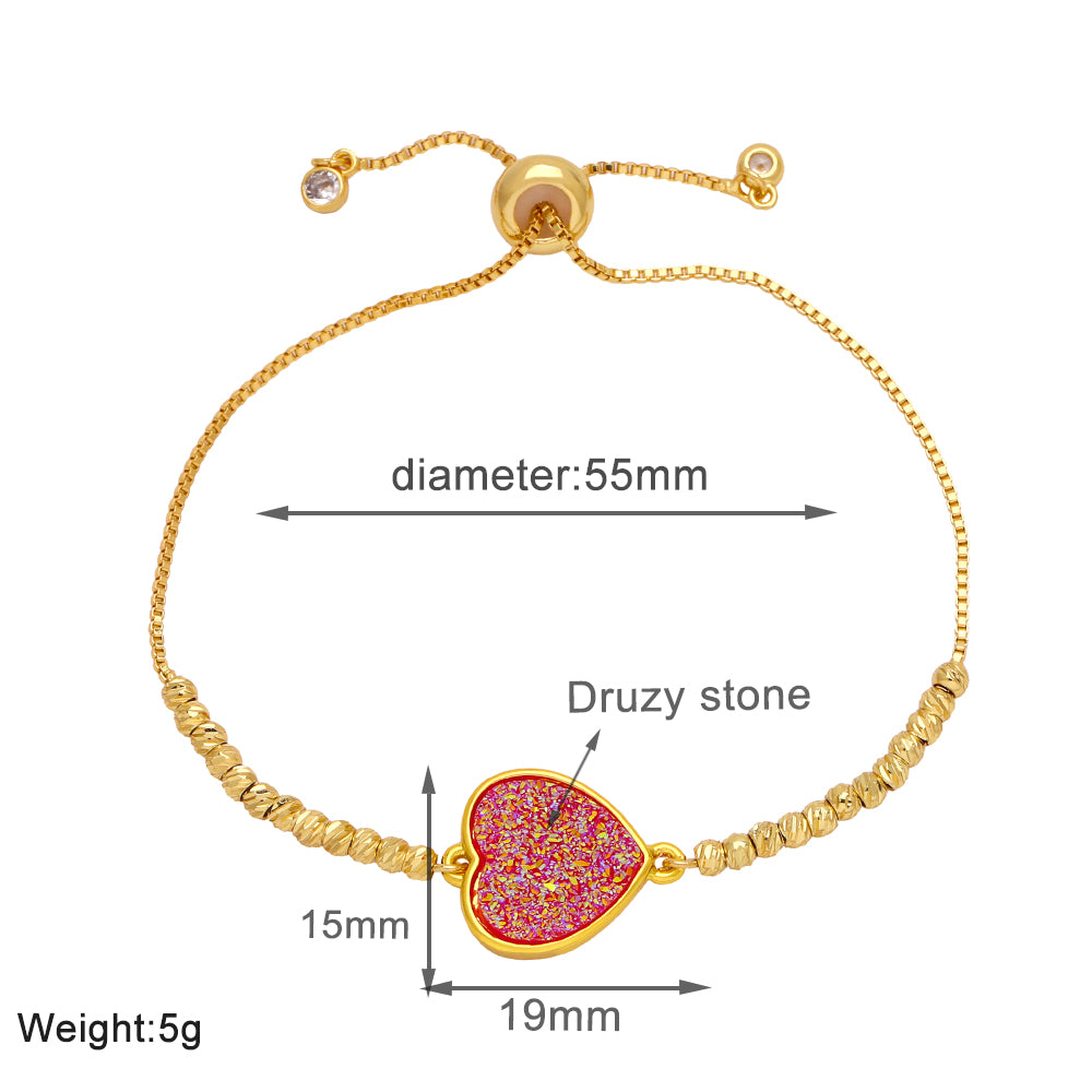 Modern Style Simple Style Heart Shape Copper Beaded Plating Inlay Ore 18k Gold Plated Bracelets