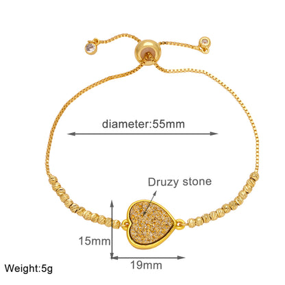 Modern Style Simple Style Heart Shape Copper Beaded Plating Inlay Ore 18k Gold Plated Bracelets