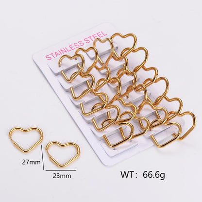 12 Pairs Simple Style Solid Color Asymmetrical Plating Stainless Steel 18k Gold Plated Hoop Earrings