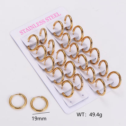 12 Pairs Simple Style Solid Color Asymmetrical Plating Stainless Steel 18k Gold Plated Hoop Earrings