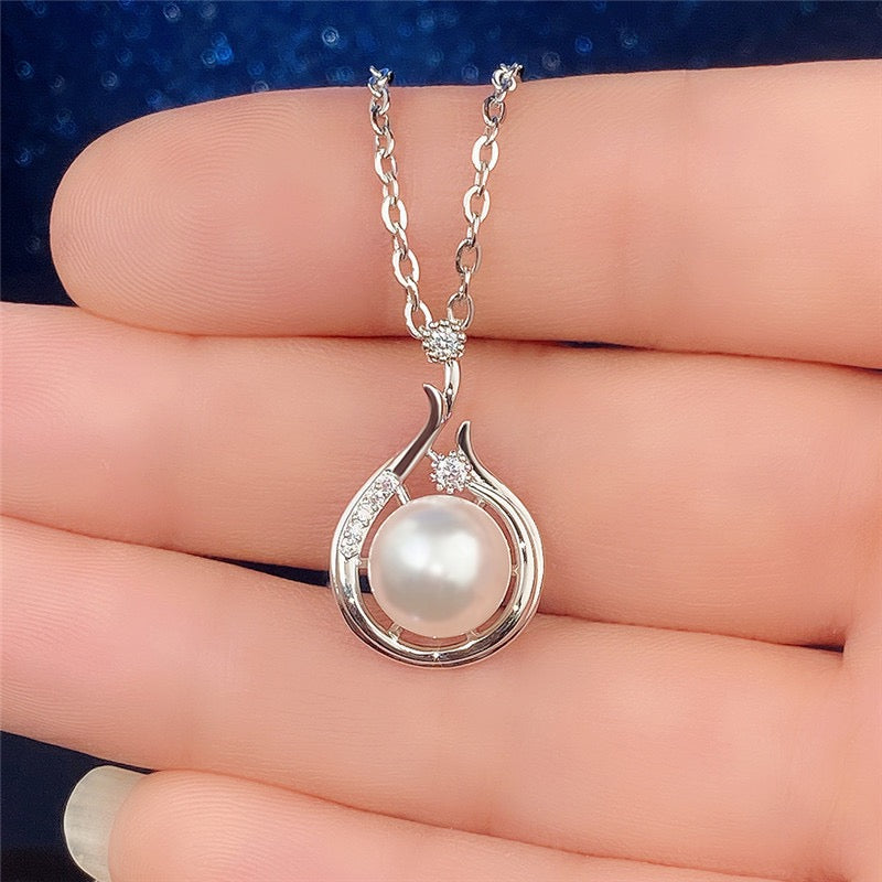 Simple Style Water Droplets Copper Plating Hollow Out Inlay Zircon White Gold Plated Pendant Necklace