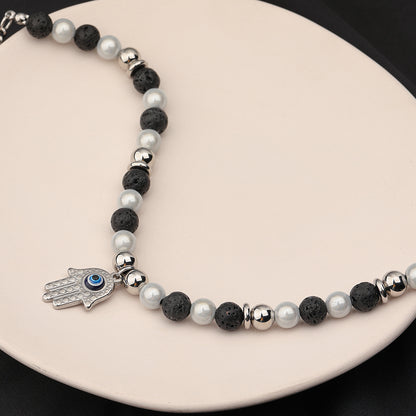 Casual Simple Style Classic Style Devil's Eye Palm Stainless Steel Beaded Pendant Necklace