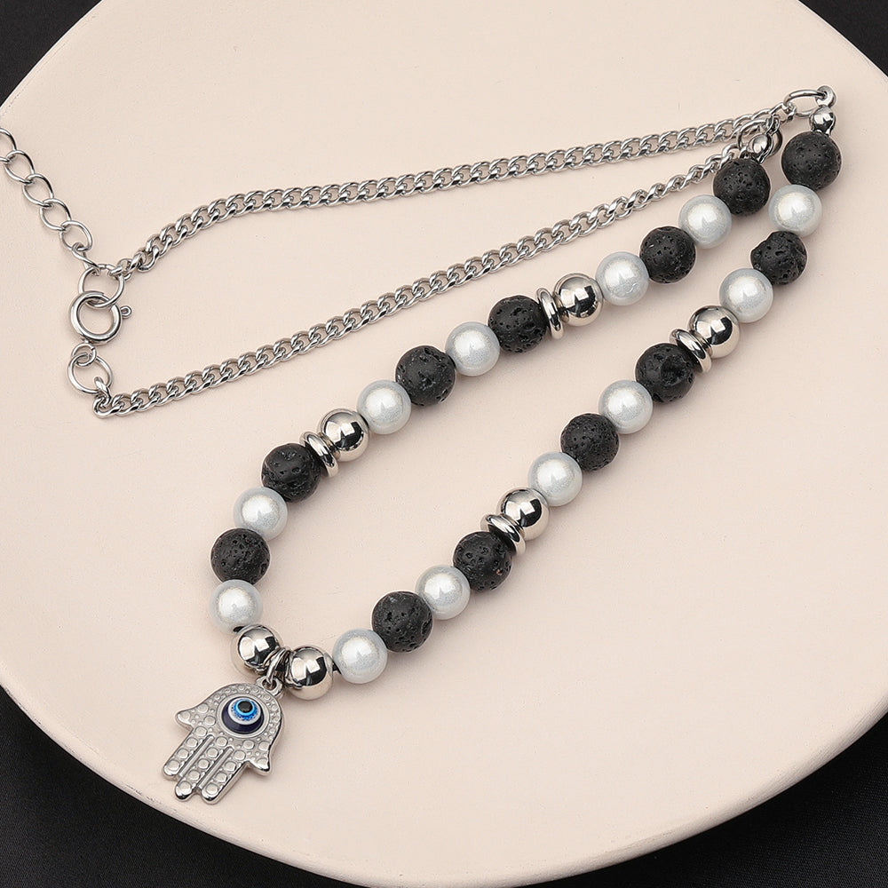 Casual Simple Style Classic Style Devil's Eye Palm Stainless Steel Beaded Pendant Necklace