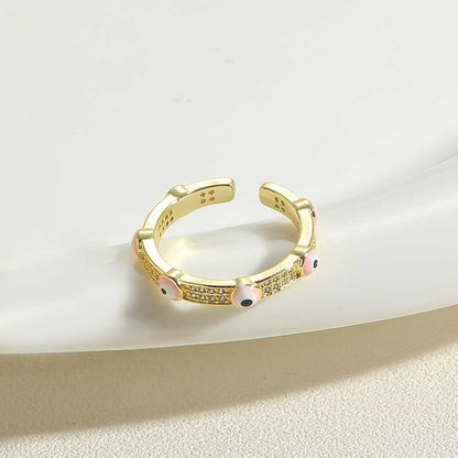 Wholesale Simple Style Classic Style Devil's Eye Copper Enamel Plating Inlay 14k Gold Plated Zircon Open Rings