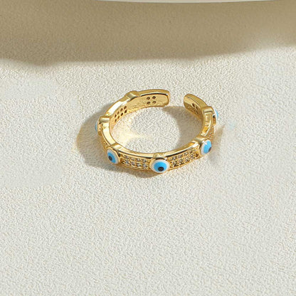 Wholesale Simple Style Classic Style Devil's Eye Copper Enamel Plating Inlay 14k Gold Plated Zircon Open Rings