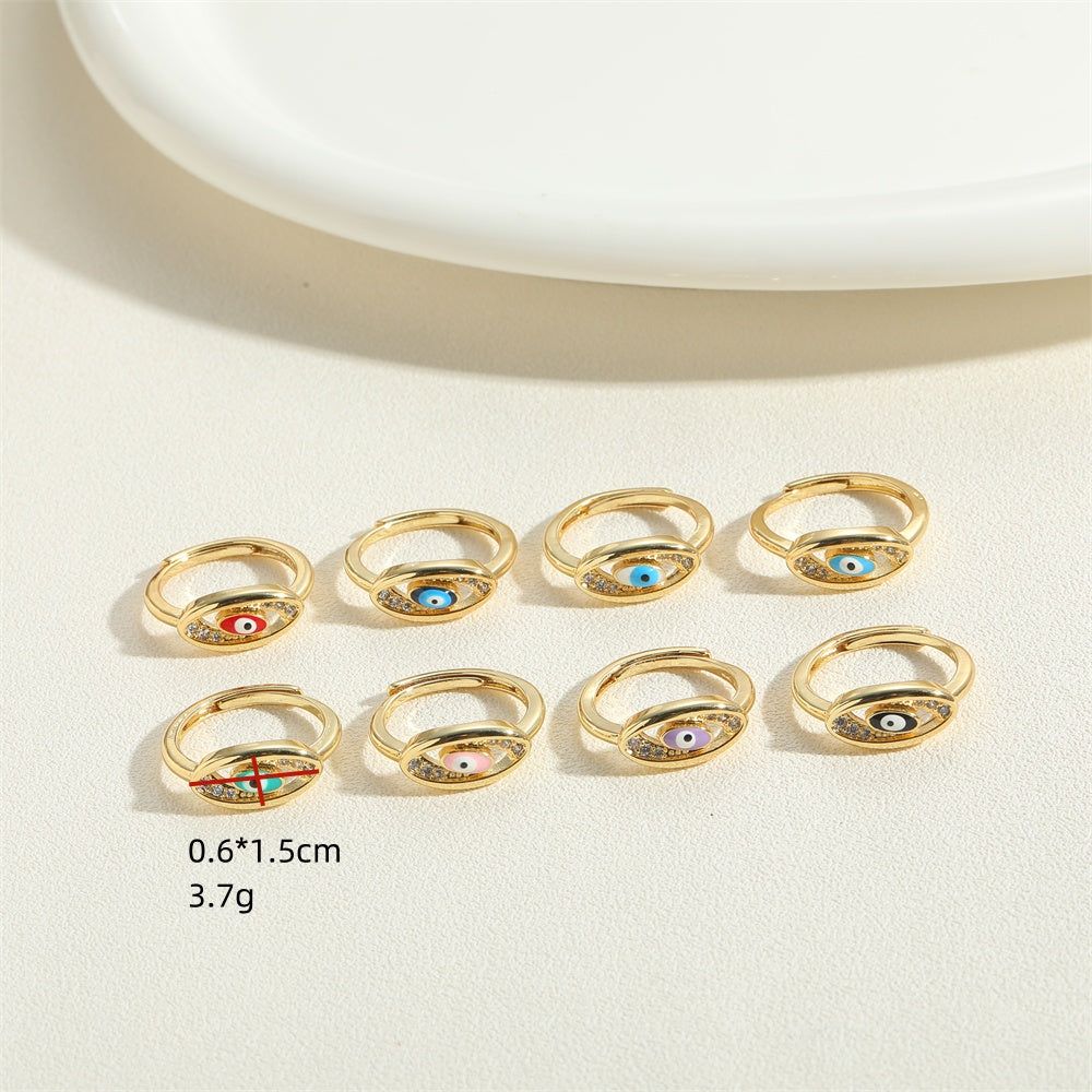 Wholesale Simple Style Classic Style Devil's Eye Copper Enamel Plating Inlay 14k Gold Plated Zircon Adjustable Ring