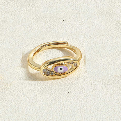 Wholesale Simple Style Classic Style Devil's Eye Copper Enamel Plating Inlay 14k Gold Plated Zircon Adjustable Ring