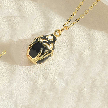 Retro Simple Style Oval Copper Enamel Plating Inlay Zircon 14k Gold Plated Pendant Necklace