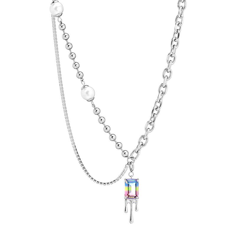 Classic Style Color Block Square Stainless Steel Necklace