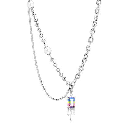 Classic Style Color Block Square Stainless Steel Necklace