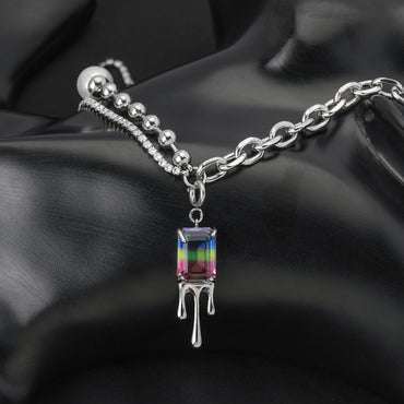 Classic Style Color Block Square Stainless Steel Necklace