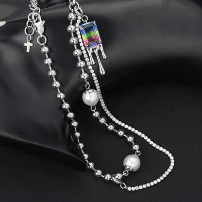 Classic Style Color Block Square Stainless Steel Necklace