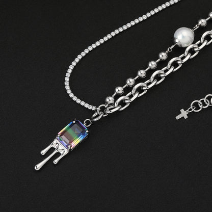 Classic Style Color Block Square Stainless Steel Necklace