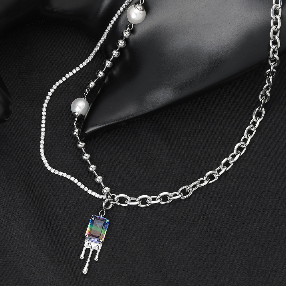 Classic Style Color Block Square Stainless Steel Necklace