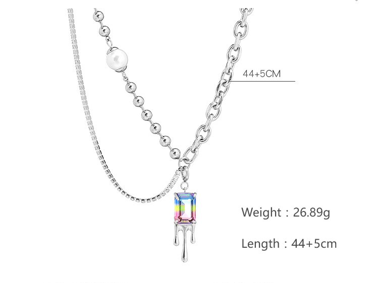 Classic Style Color Block Square Stainless Steel Necklace