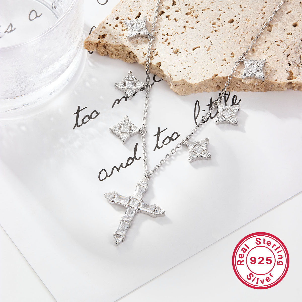 Sterling Silver Simple Style Cross Plating Inlay Zircon Pendant Necklace