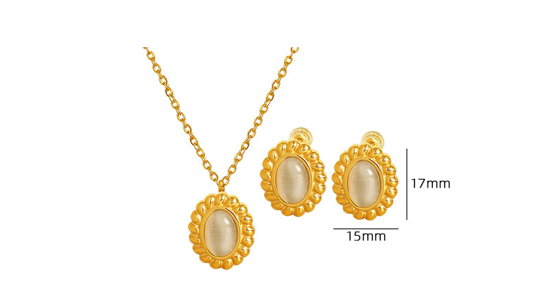 Elegant Oval Titanium Steel Plating Inlay Opal 18k Gold Plated Jewelry Set