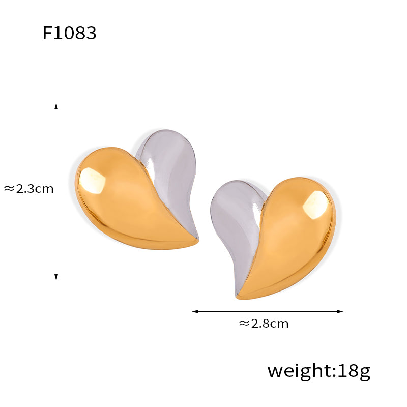 1 Pair Elegant Heart Shape Patchwork Plating Titanium Steel 18k Gold Plated Ear Studs