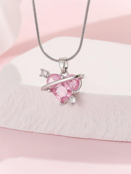 Sweet Heart Shape Copper Plating Inlay Zircon Necklace