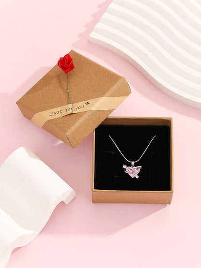 Sweet Heart Shape Copper Plating Inlay Zircon Necklace