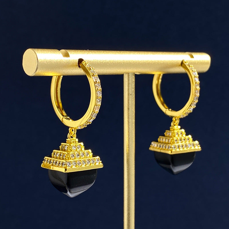 1 Pair Vintage Style Pyramid Plating Inlay Copper Artificial Gemstones Zircon Drop Earrings