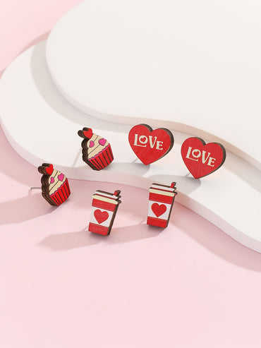 Wholesale Jewelry Cute Letter Heart Shape Wood Ear Studs