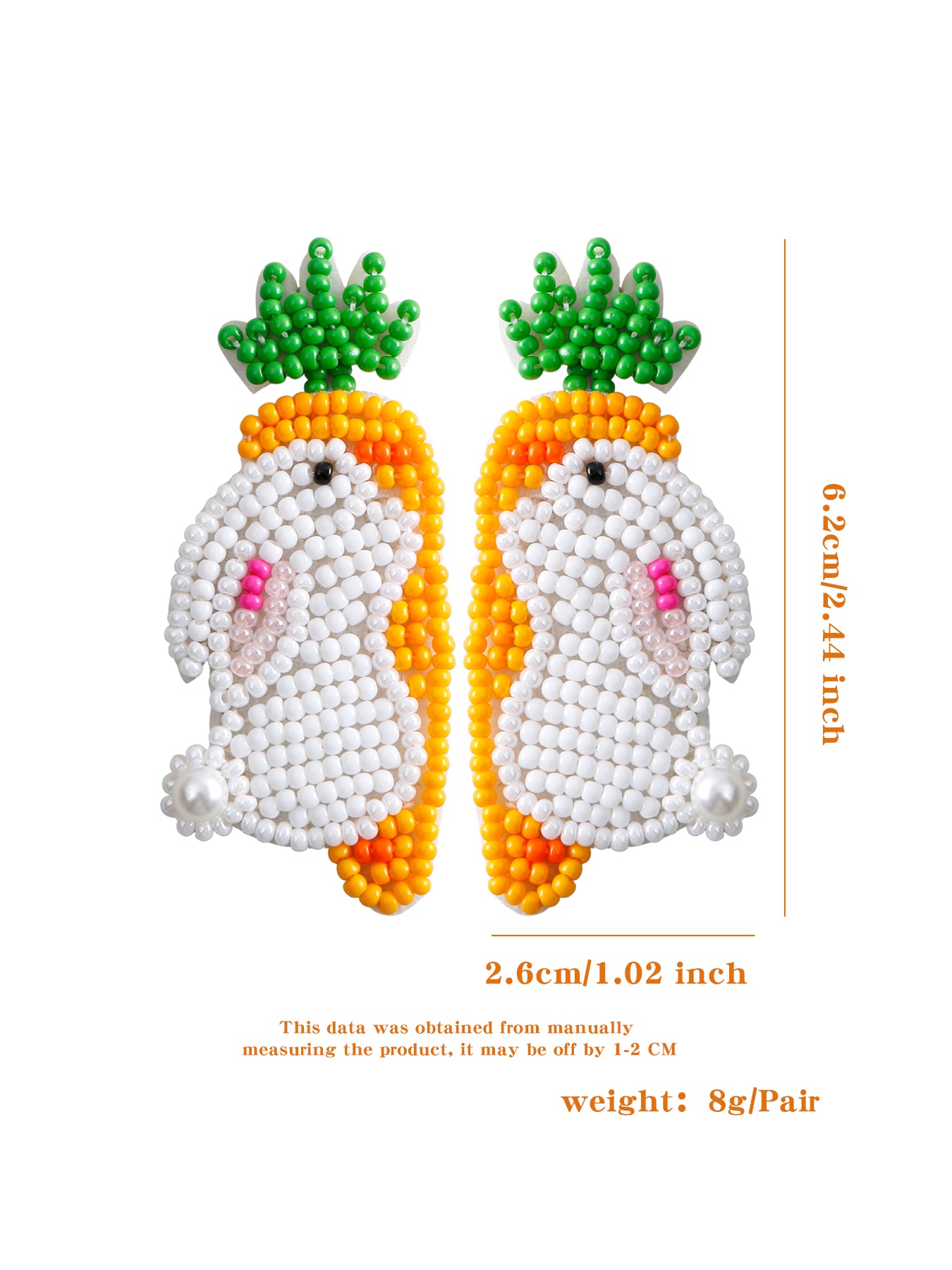 1 Pair Pastoral Rabbit Carrot Handmade Braid Alloy Seed Bead Drop Earrings