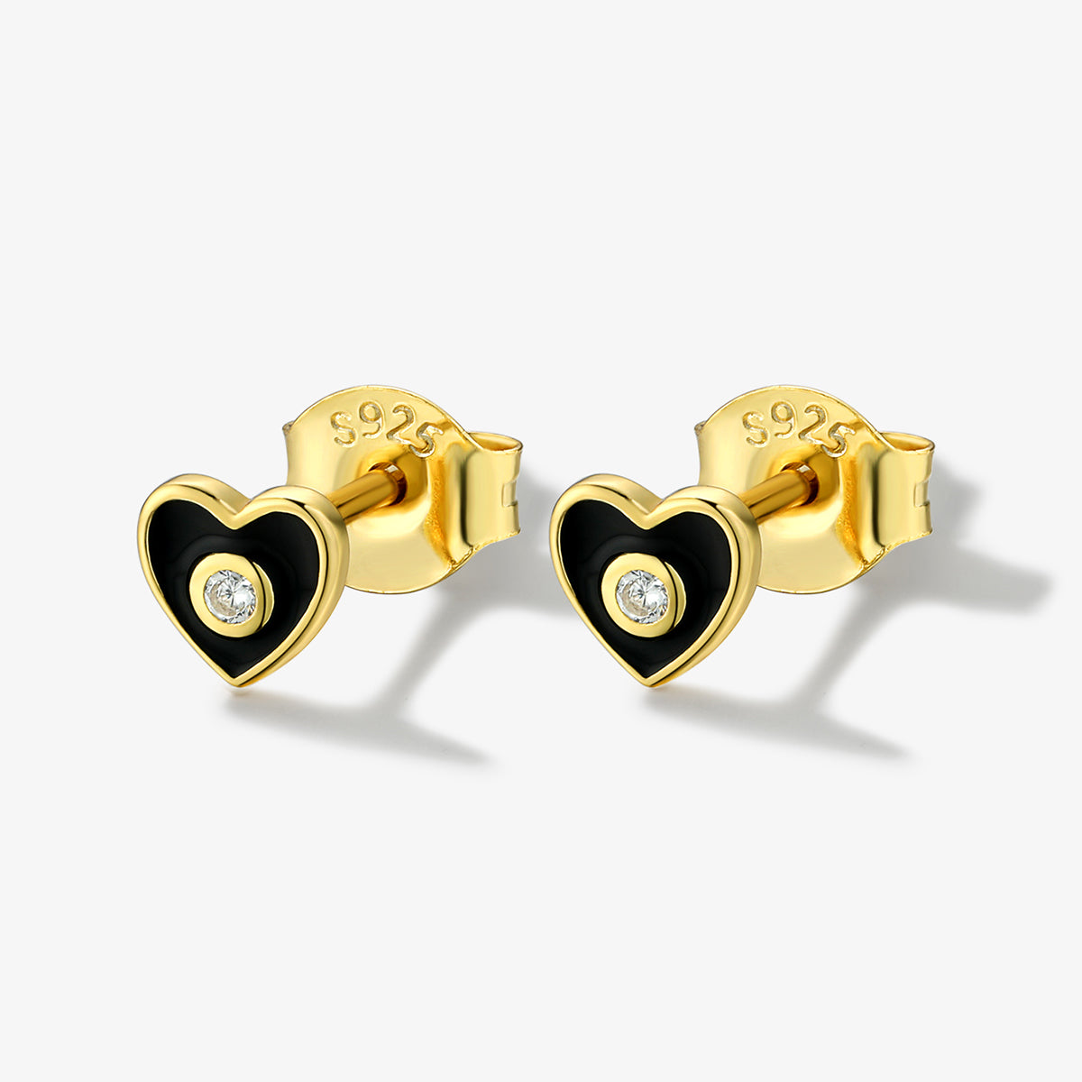 1 Pair Sweet Heart Shape Epoxy Plating Sterling Silver 18k Gold Plated Ear Studs