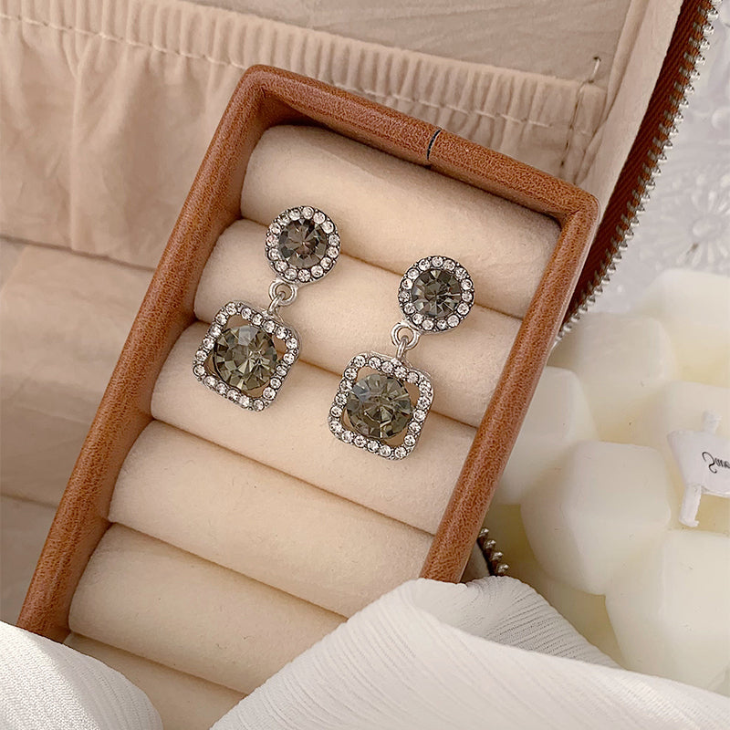 1 Pair Glam Shiny Round Square Plating Inlay Alloy Artificial Rhinestones White Gold Plated Drop Earrings