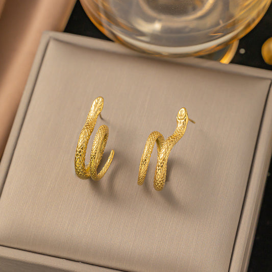 1 Pair Simple Style Snake Polishing Plating Titanium Steel 18k Gold Plated Ear Studs