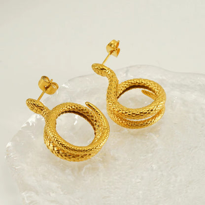 1 Pair Simple Style Snake Polishing Plating Titanium Steel 18k Gold Plated Ear Studs