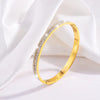 Simple Style Lines Stainless Steel Enamel Inlay Zircon Bangle