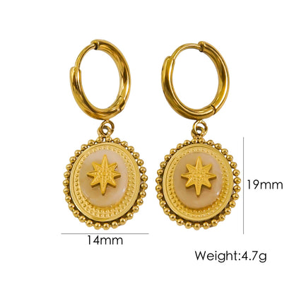 1 Pair British Style Color Block Oval Plating Inlay Stainless Steel Natural Stone 14k Gold Plated Drop Earrings