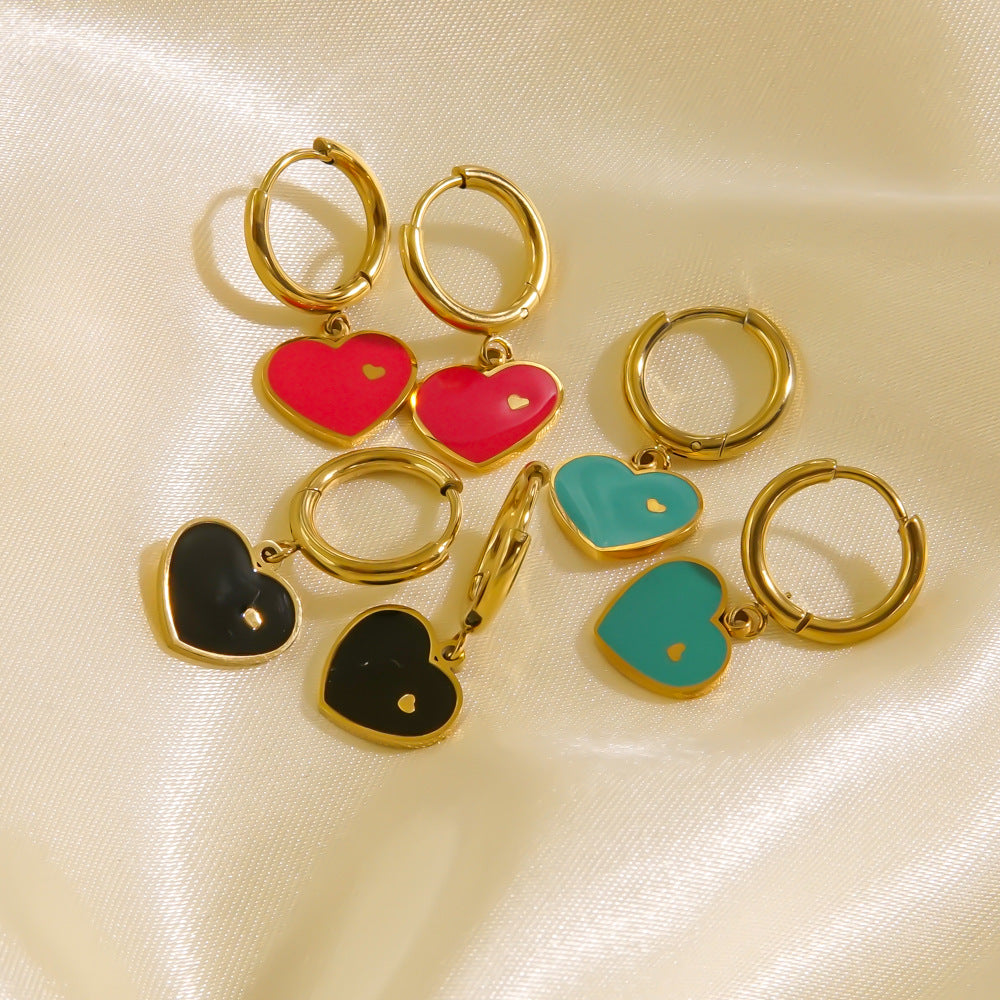 1 Pair Elegant Heart Shape Enamel Plating Stainless Steel 14k Gold Plated Drop Earrings