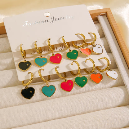 1 Pair Elegant Heart Shape Enamel Plating Stainless Steel 14k Gold Plated Drop Earrings