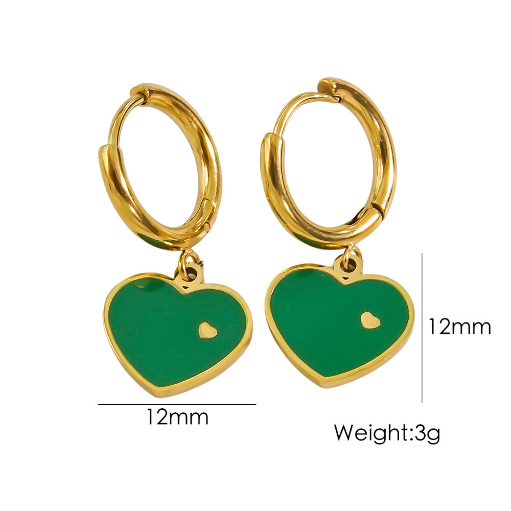 1 Pair Elegant Heart Shape Enamel Plating Stainless Steel 14k Gold Plated Drop Earrings