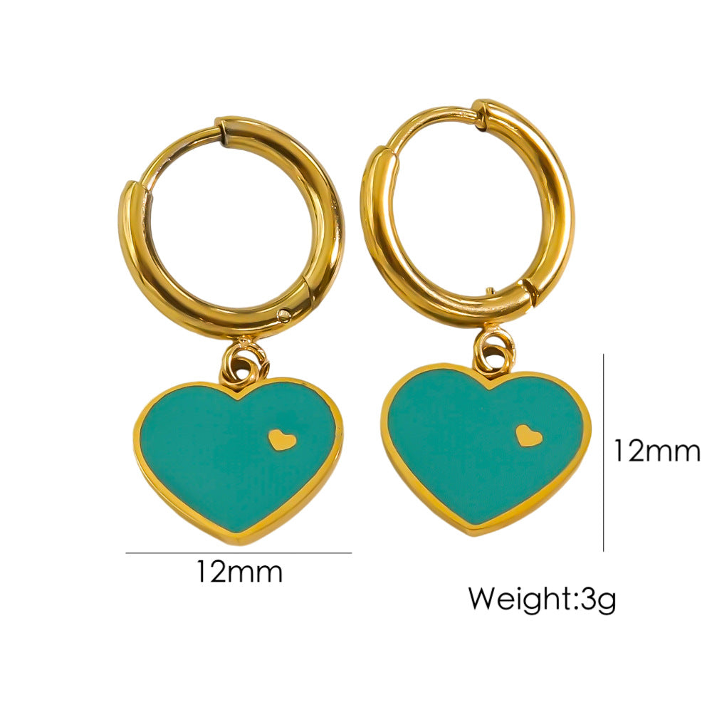 1 Pair Elegant Heart Shape Enamel Plating Stainless Steel 14k Gold Plated Drop Earrings