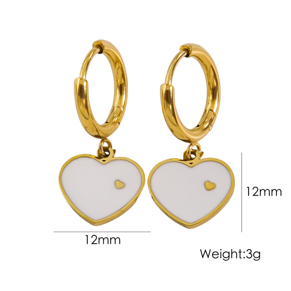 1 Pair Elegant Heart Shape Enamel Plating Stainless Steel 14k Gold Plated Drop Earrings