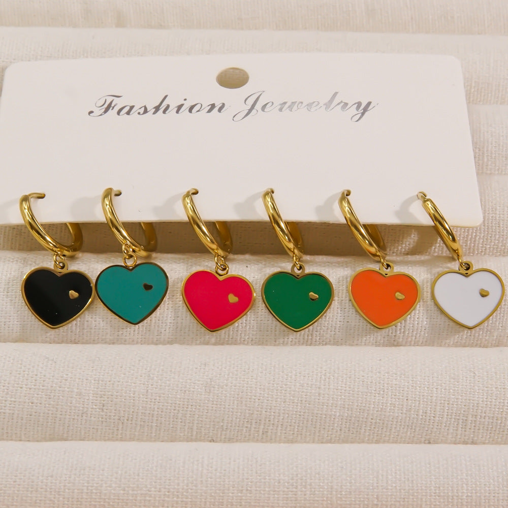 1 Pair Elegant Heart Shape Enamel Plating Stainless Steel 14k Gold Plated Drop Earrings