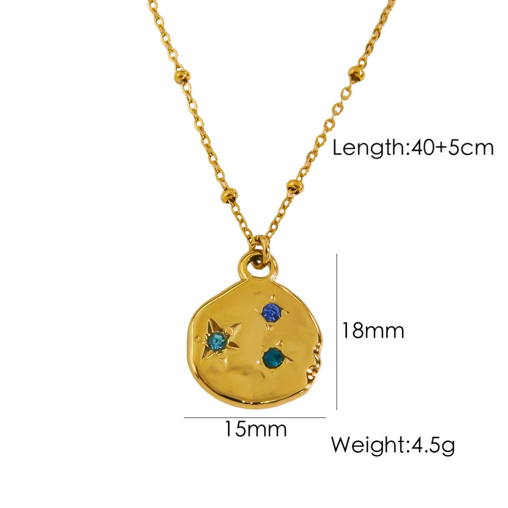 Vintage Style Star Cookies Stainless Steel Plating Inlay Zircon 14k Gold Plated Pendant Necklace